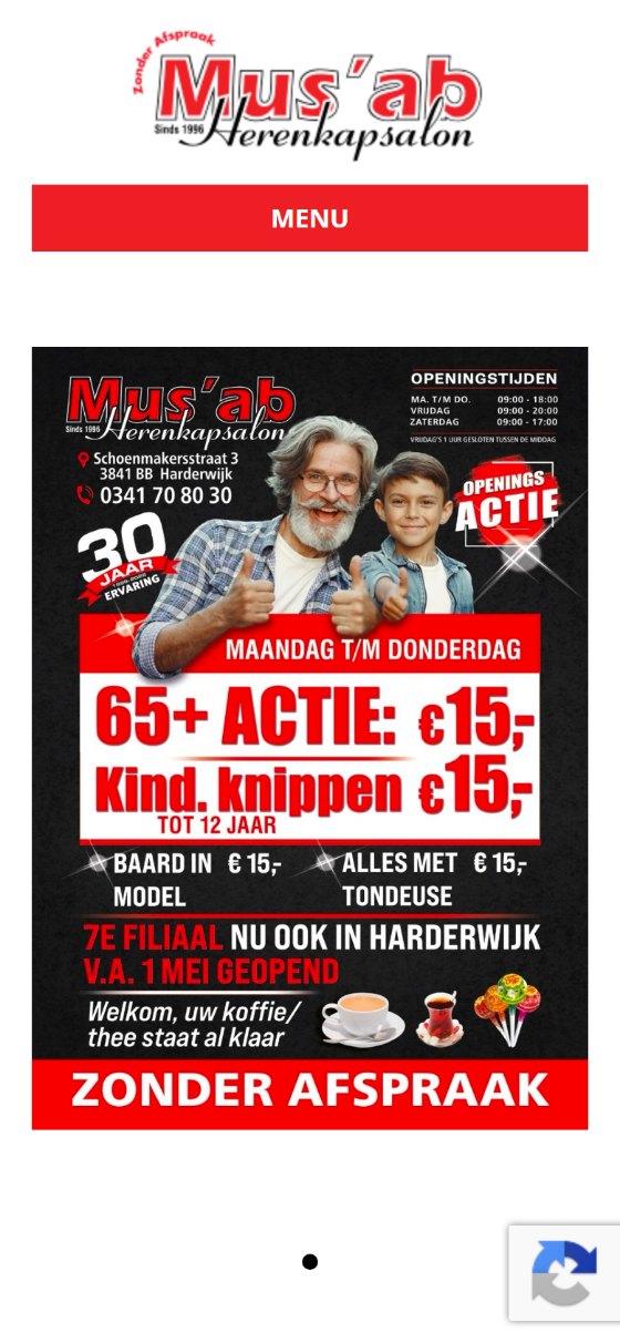 De huidige site van Kapsalon Mus'ab op een telefoon
